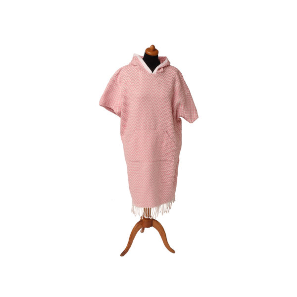 poncho, różowe bawełniane, wzór zygzak