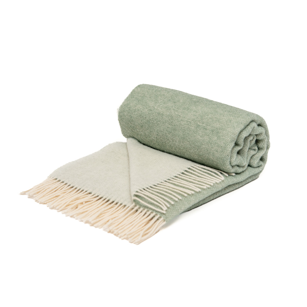 Koc wełniany szałwiowo-biały dwustronny